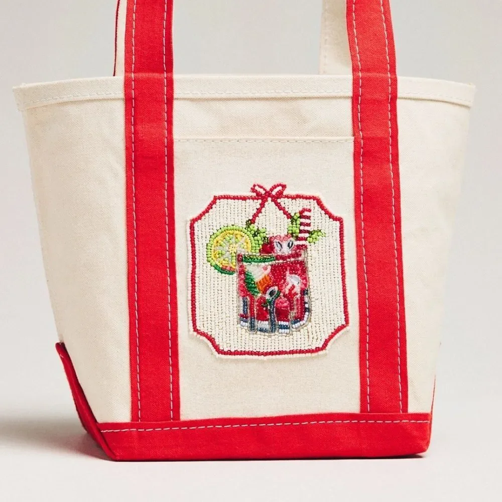 Anthropologie The Hartley Bloody Mary Beaded Cocktail Mini Cotton Canvas Tote - Picture 16 of 16